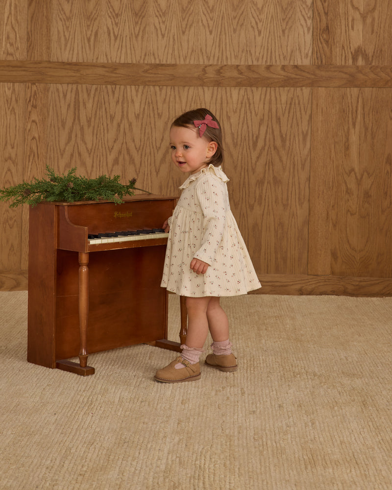 Natural ditsy ruffle collar dress