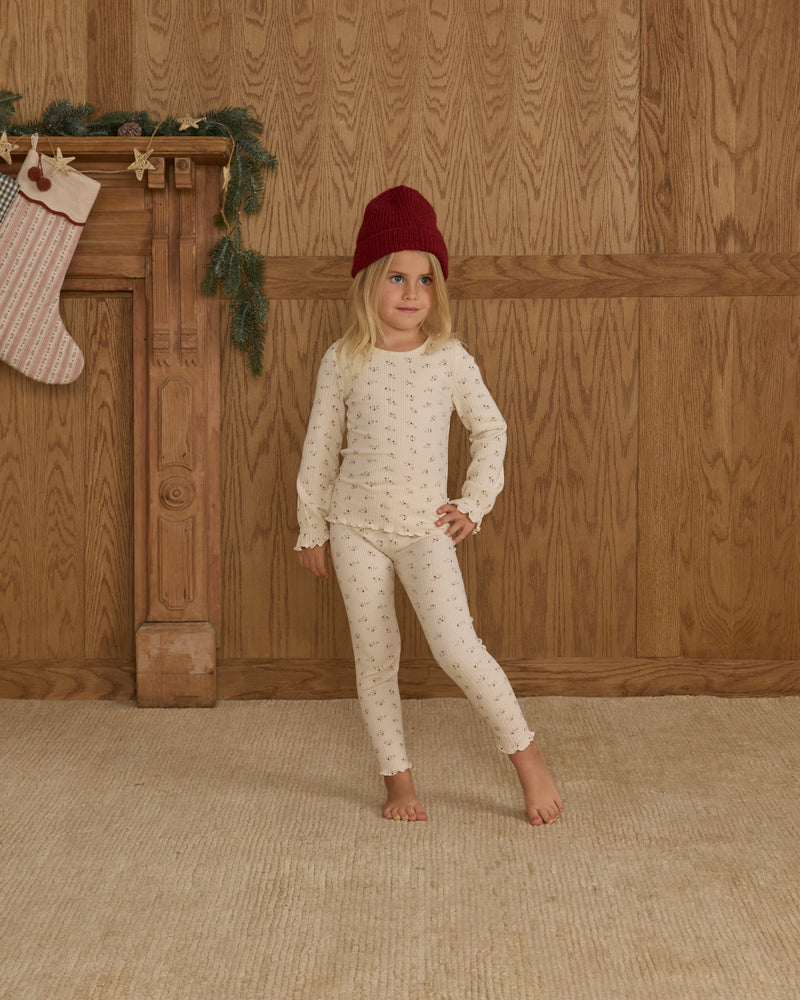 Natural ditsy ribbed long sleeve top
