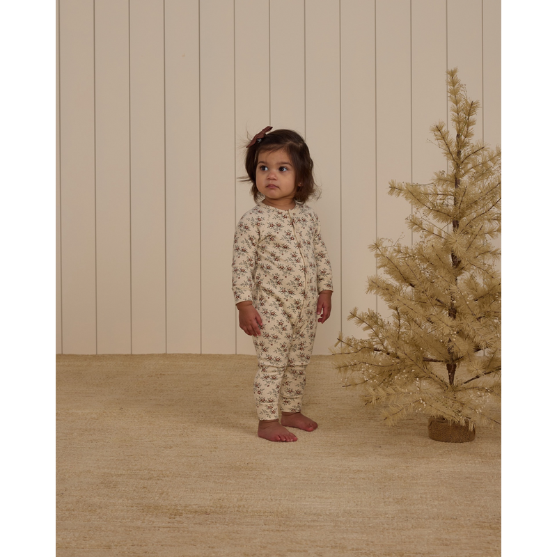 Holiday floral organic long john pajamas