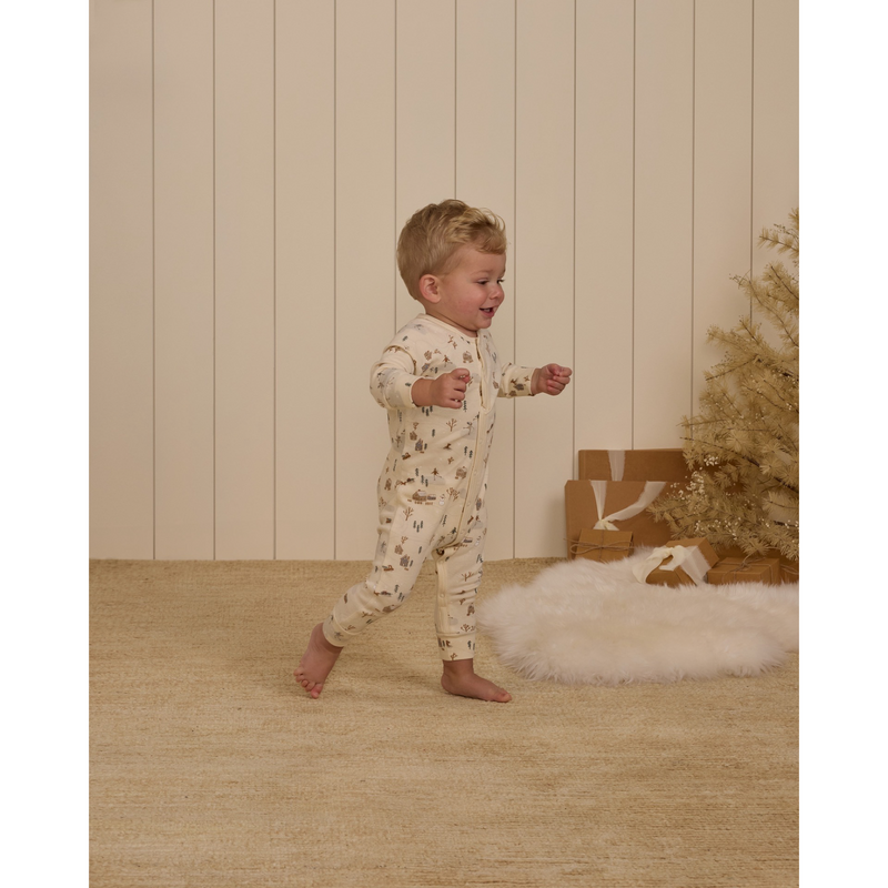 Organic Long John Pajamas Winter Town Rylee Cru 6 12m