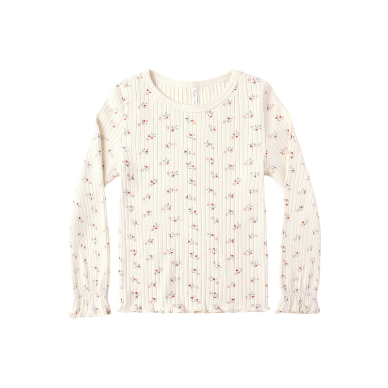 Natural ditsy ribbed long sleeve top