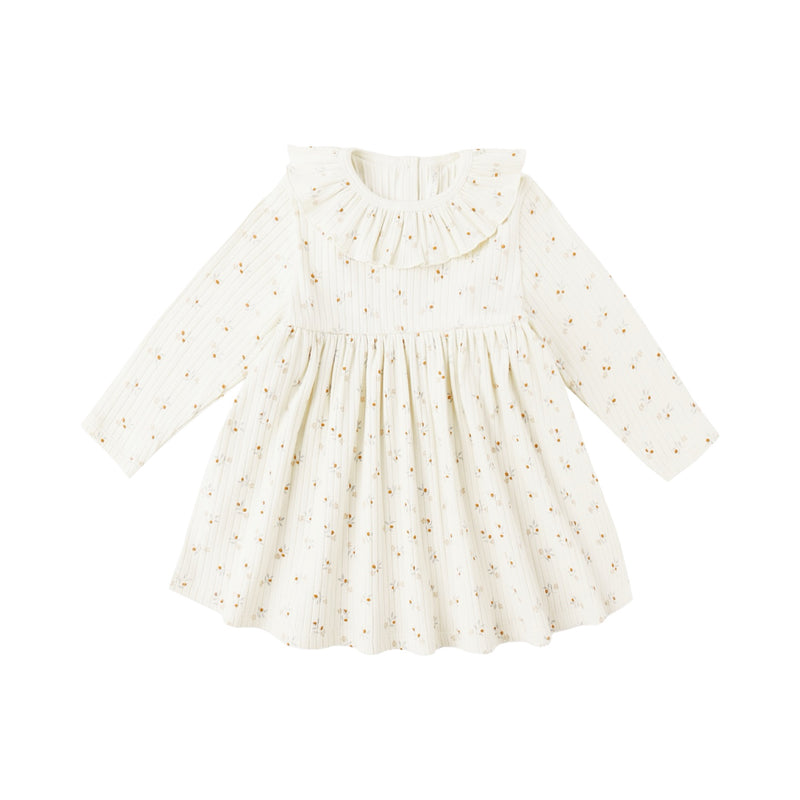 Natural ditsy ruffle collar dress