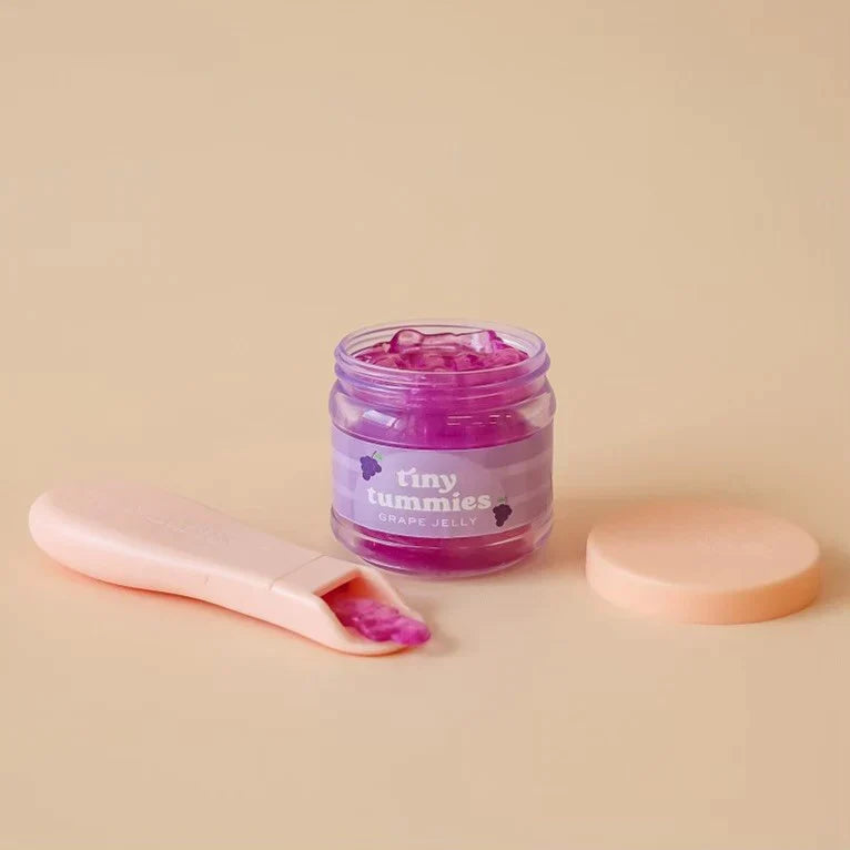 Tiny Tummies grape jelly food jar and spoon set