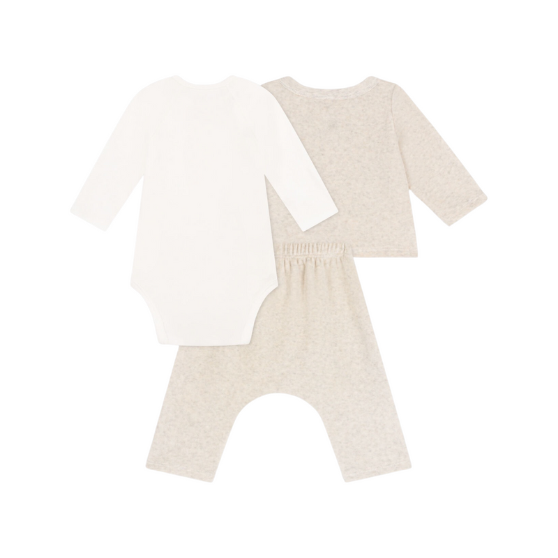 Babies' velour three-piece and bodysuit