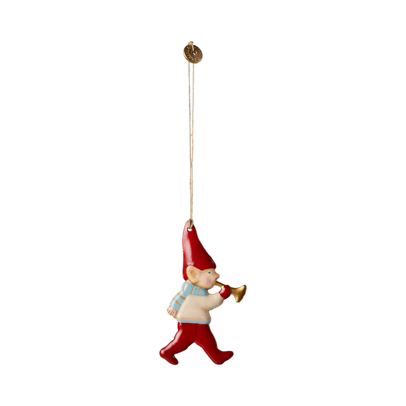 Pixy with trumpet metal ornament