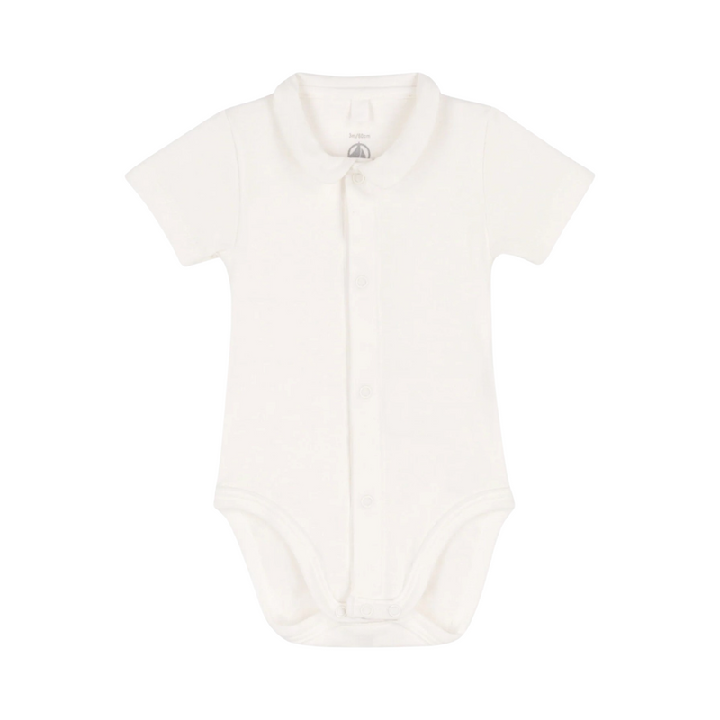 Babies' short-sleeved cotton bodysuit with collar