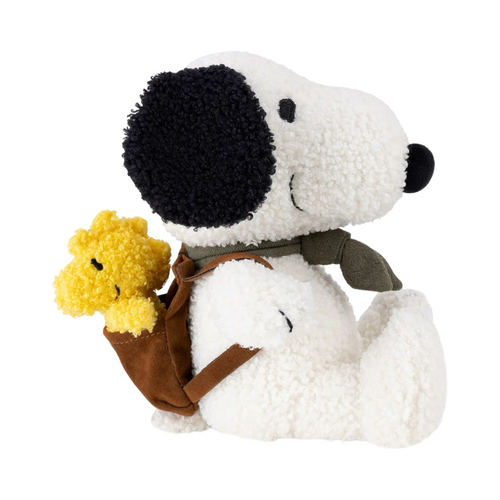 Plush Peanuts Snoopy with Woodstock in backpack