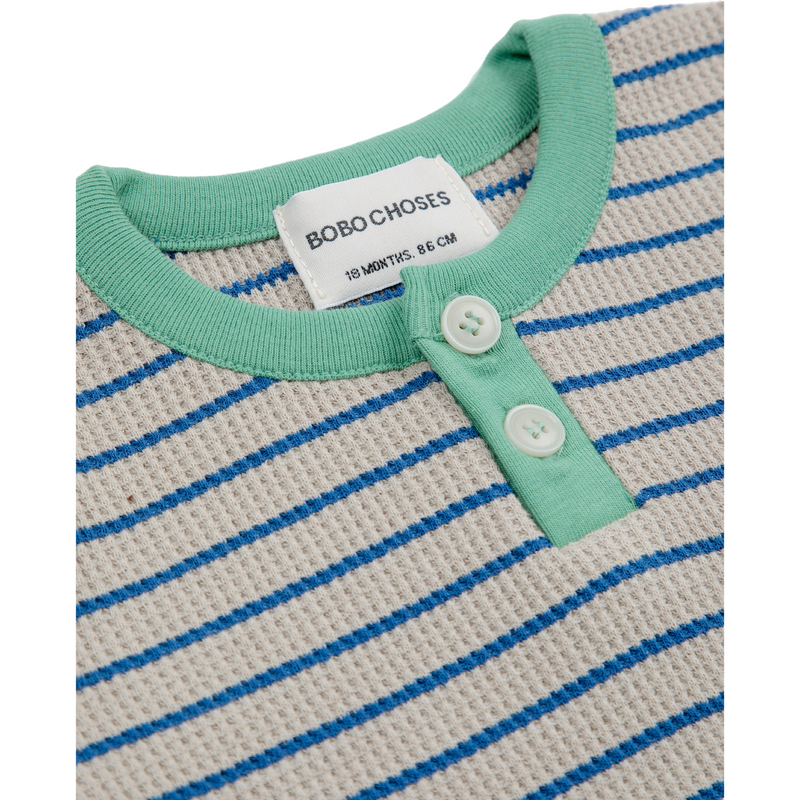 Baby stripes waffle buttoned t-shirt