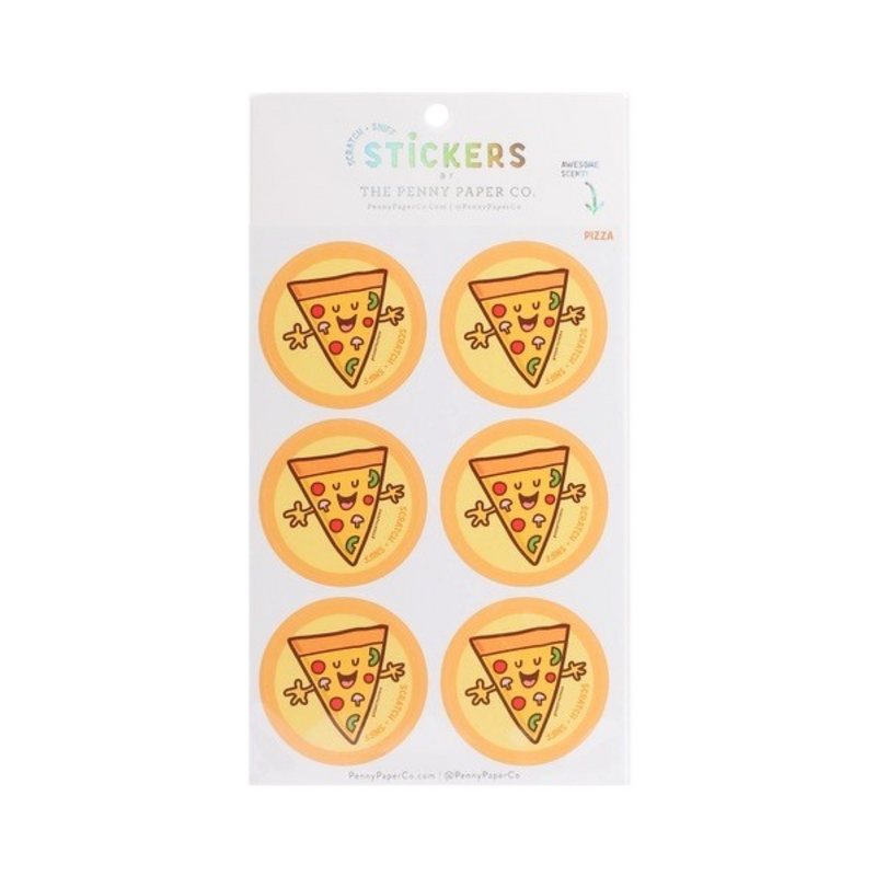 Pizza, scratch and sniff stickers