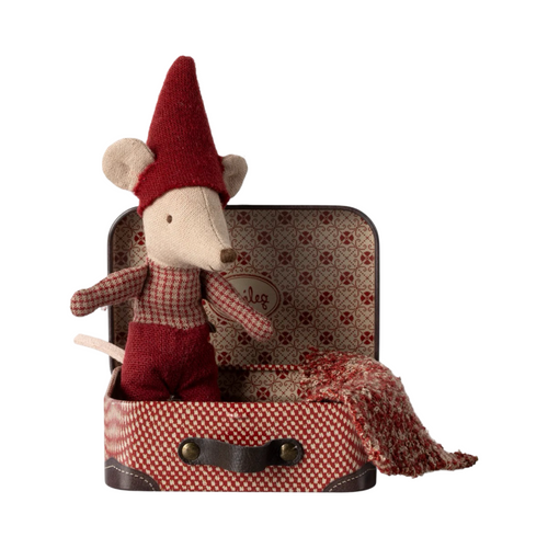 Christmas mouse baby in suitcase