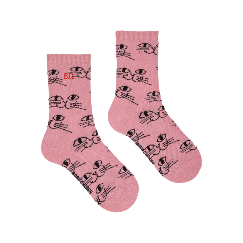 Smiling cat all over long socks