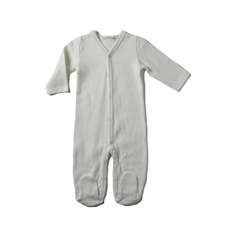 Pointelle v-neck footie with center snaps