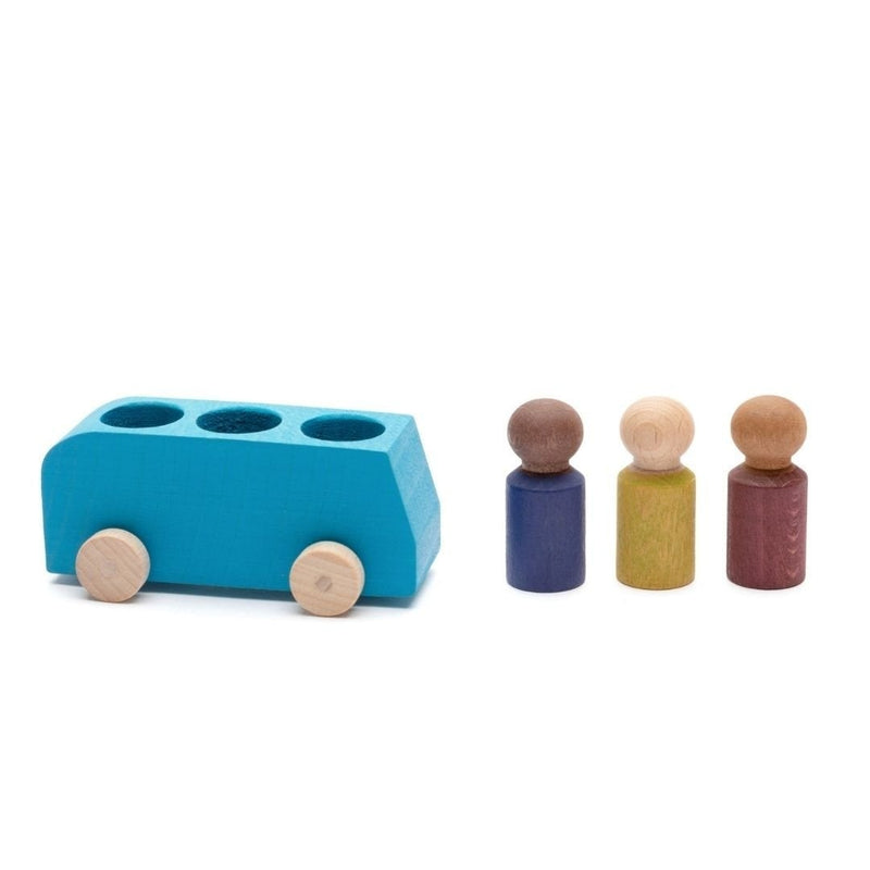 Blue Bus With 3 Figures